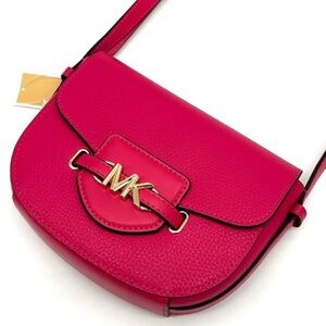Michael Kors Small Reed Leather Saddle Crossbody Bag Electric Pink